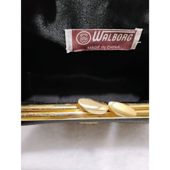 Vintage Walborg Blk Red Satin Handbag Special Occasion Purse - Picture 6 of 6